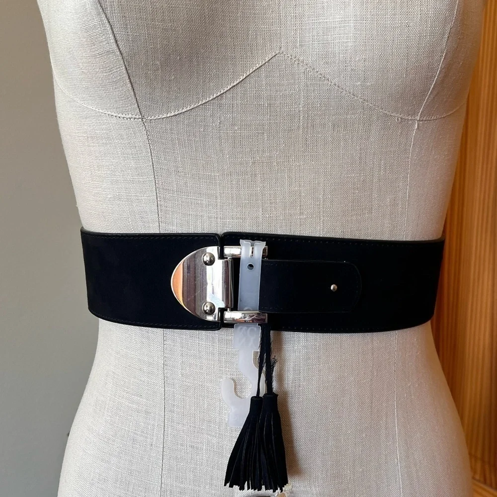 NWT Wide Suede Black Belt w/ Tassels New York & Company